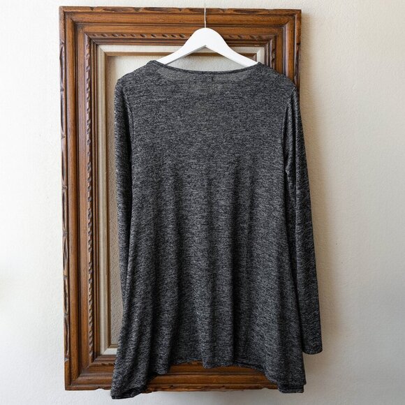 Maurices Tunic Sz Medium Heather Black Gray Knit Stretch Asymmetric Pockets Y2K - Picture 3 of 5